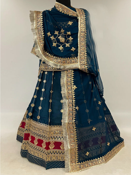 24 Kali Full Gher Satin Traditional Rajputi Poshak with Codding Work In Blue color-81382