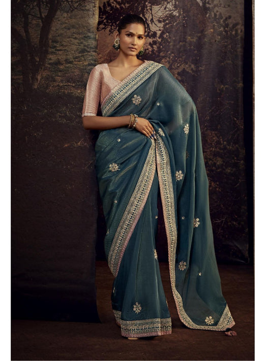 Embroidered Silk Soft Traditional Saree In Green