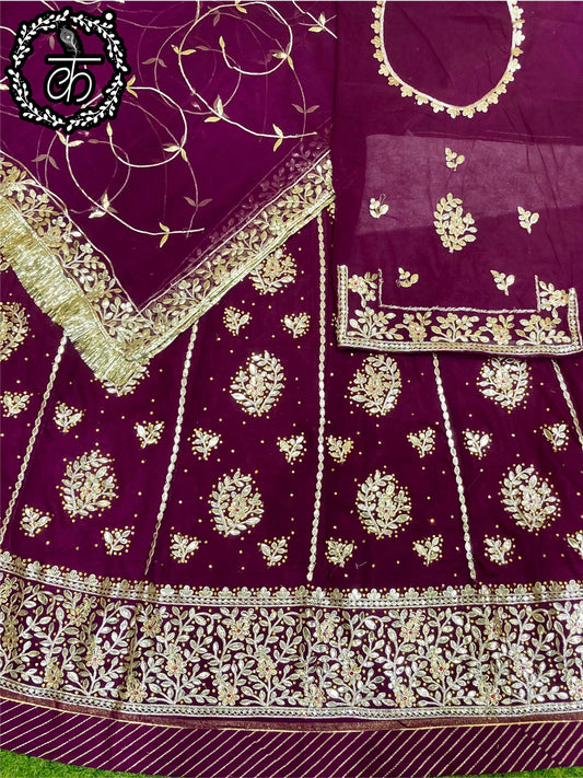 Half Pure Wedding Sangeet Fancy Gotta patti Rajputi Poshak In Purple Colour-81158