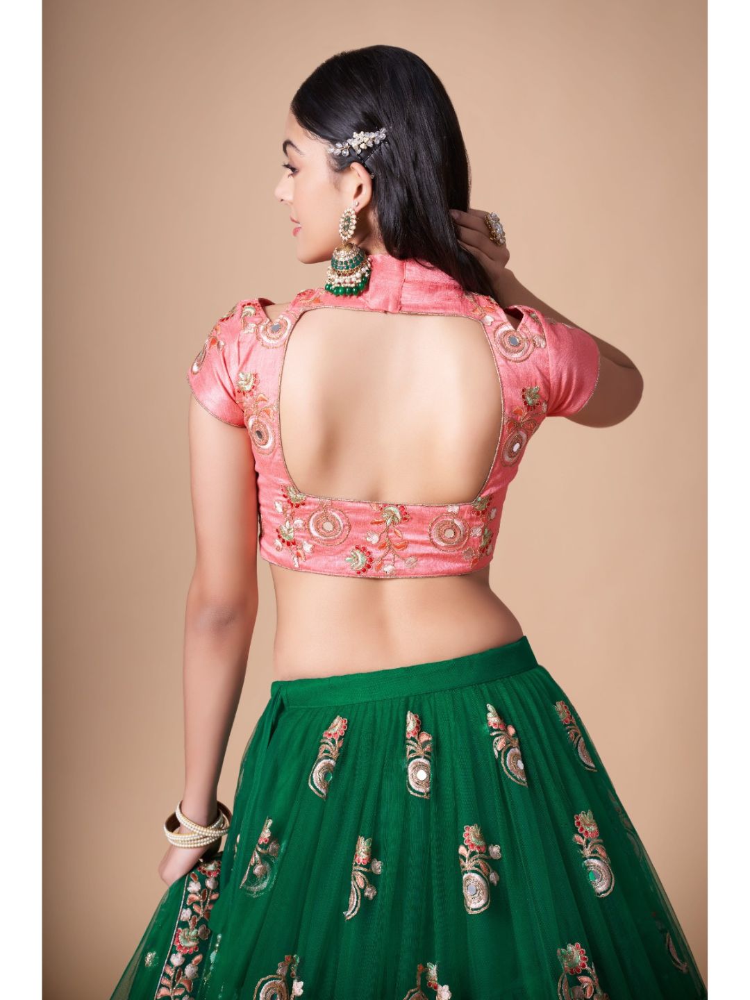 Sequence Net Bollywood A Line Lehenga in Green