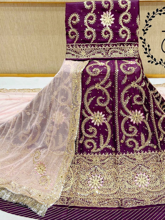 Codding Work Upada Silk Rajputi Poshak In Purple and Pink Color-81897