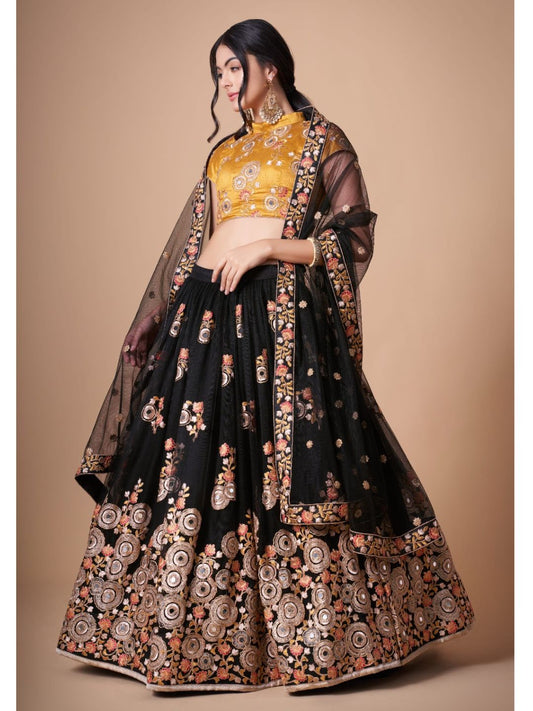 Sequence Net Bollywood A Line Lehenga in Black