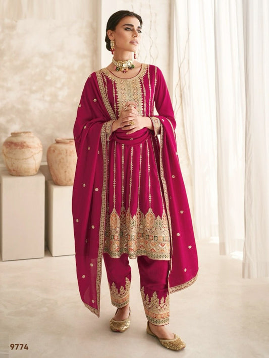 Silk Bollywood Salwar Kameez in Red with Zari work-81965