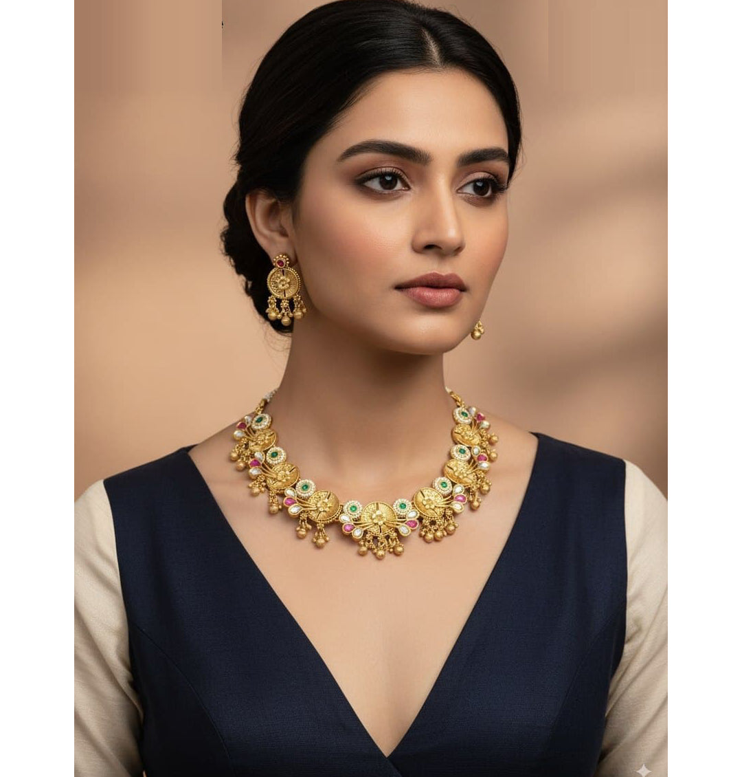 Necklace Brass High Gold Antique Combo Jewellery Set-20100