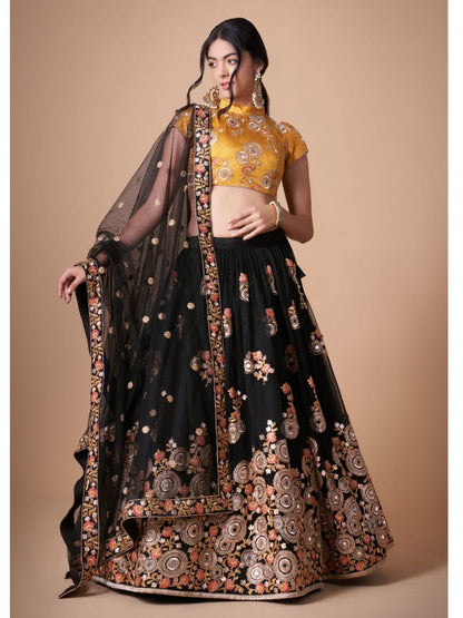 Sequence Net Bollywood A Line Lehenga in Black