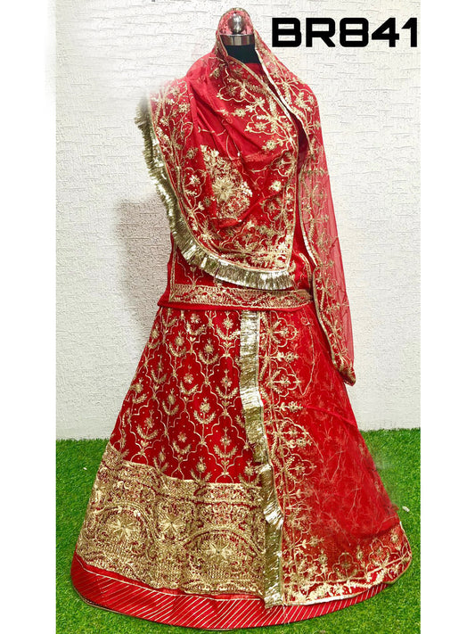 Zari Work Humrahi Pure Rajputi Poshak In Red Color-60943