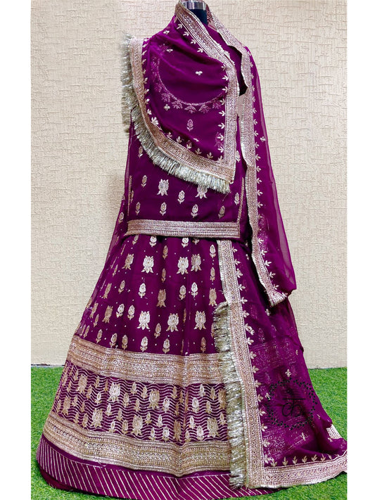 Half Pure Festive Zari Work Rajputi Poshak In Purple Colour-60936