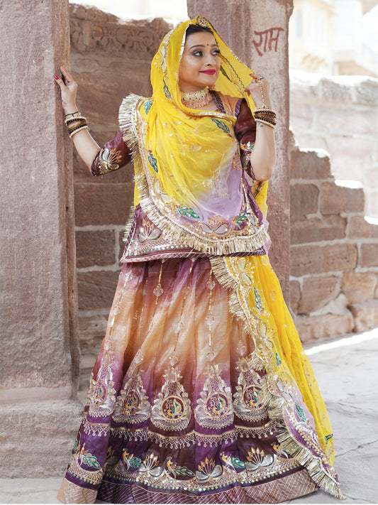 Heavy Gold Crush Shaded 16 Kali Premium quality Wedding Sangeet Rajputi Poshak-91430
