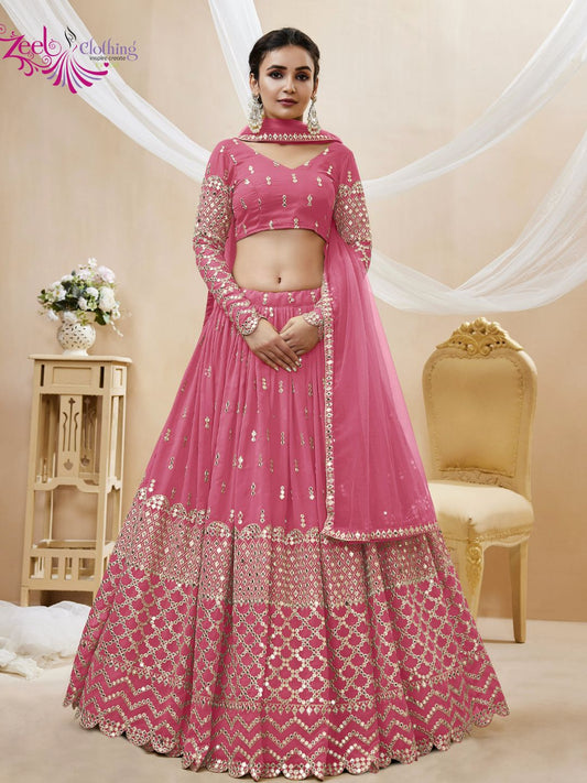 Embroidered Georgette Lehenga in Pink