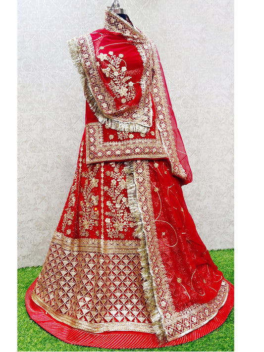 Zari and Kunda Royal Georgette Bridal Wedding Rajputi Poshak In Red Color-81636