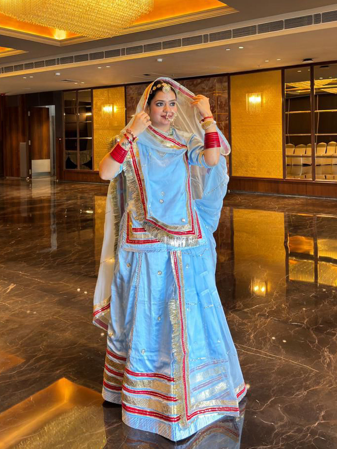 Satan and Hamrahi Pure PartyWear festive Gota Patti Work Rajputi Poshak In Blue Colour-82124