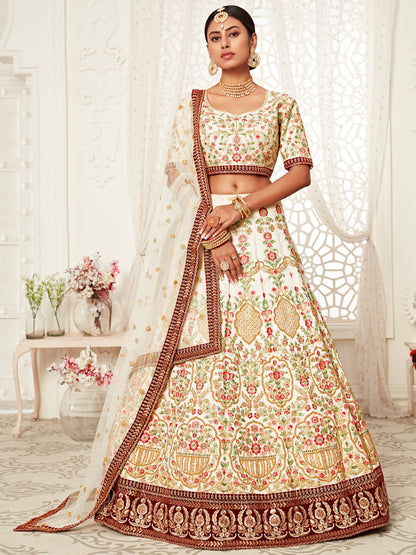 Art Silk Bridal Lehenga with Embroidered work in Off White color-82117