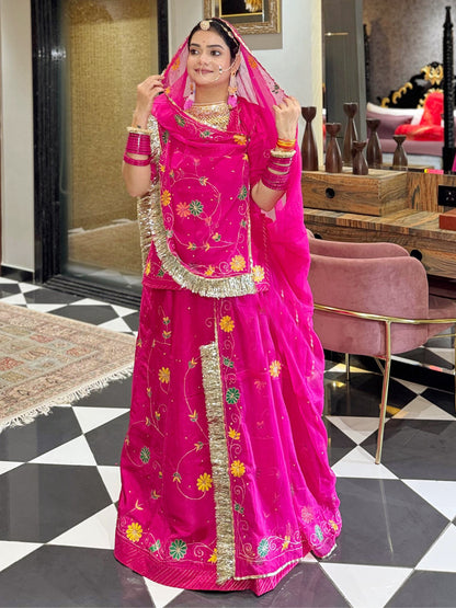 Upada Silk PartyWear festive Hand Pating kasab work Rajputi Poshak In Pink Colour-61114