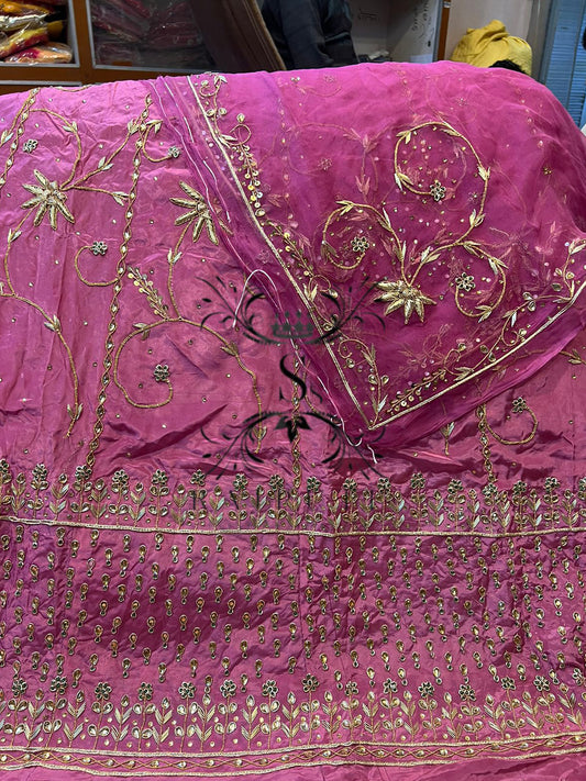 Thakurgi Pure Bridal wedding dabka jardoji  hand work Rajputi Poshak In Pink Color-81957