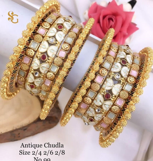 Antique Designer Premium Quality Brass High Gold Chudla/Bangles Set-81255