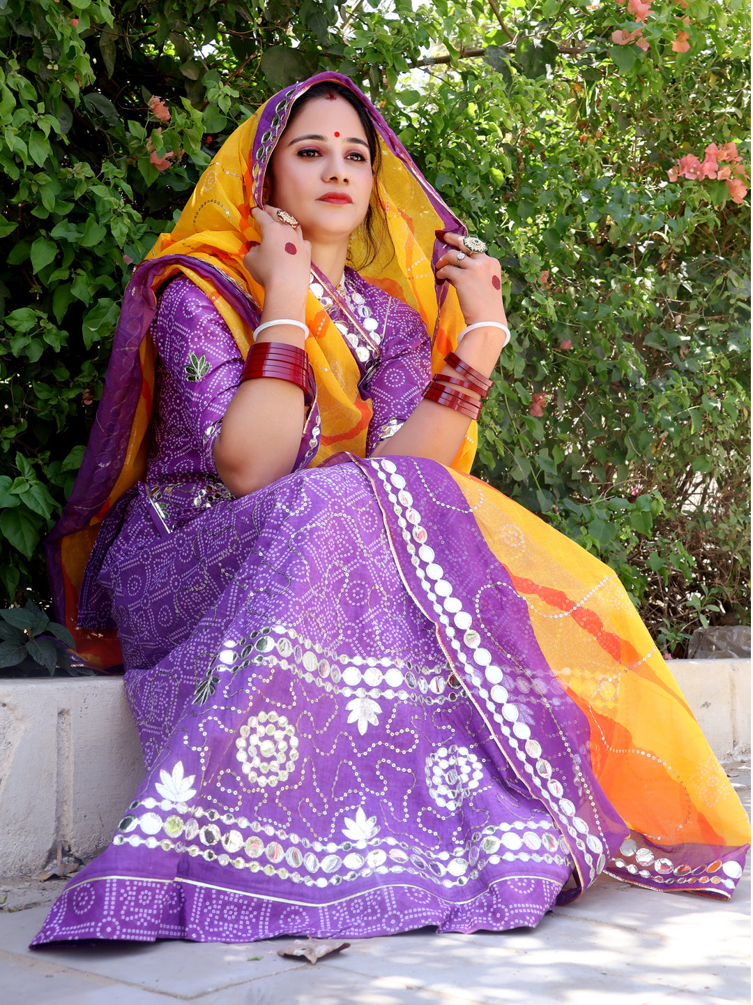 Cotton Daily Wear Gotta Laffa Work Rajputi Poshak in Purple color-60991