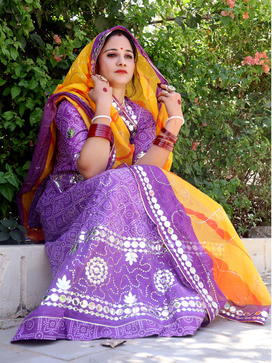 Cotton Daily Wear Gotta Laffa Work Rajputi Poshak in Purple color-60991