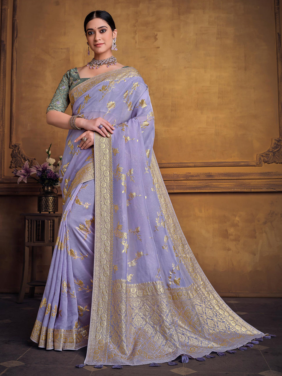 Zari Fancy Partywear South Indian wedding Saree In Purple Color-81607