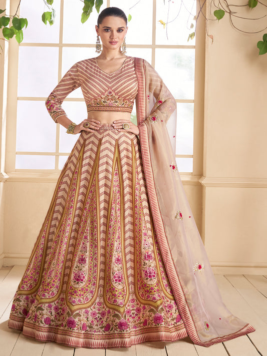 Embroidered Silk Georgette Sangeet Mehedi Lehenga in Gold Color-81349