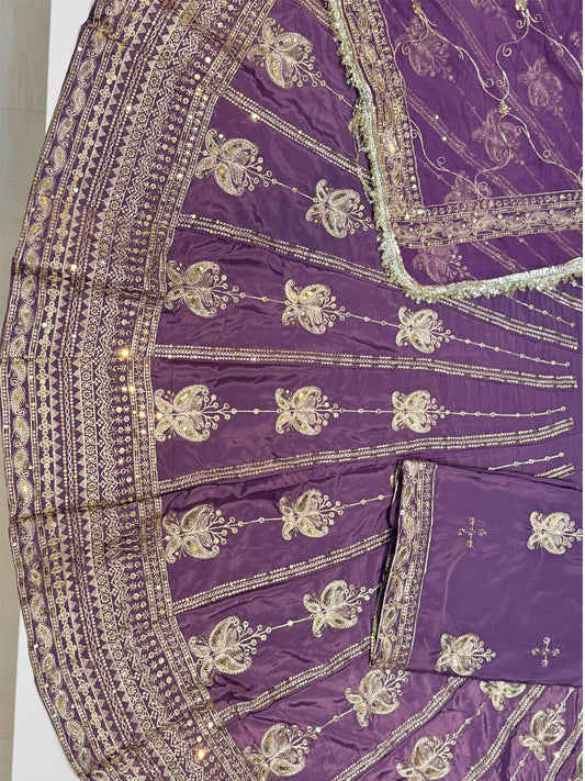 8 Meter Heavy Silk Crape Wedding Sangeet Rajputi Poshak with Jari Sequence Work-91314