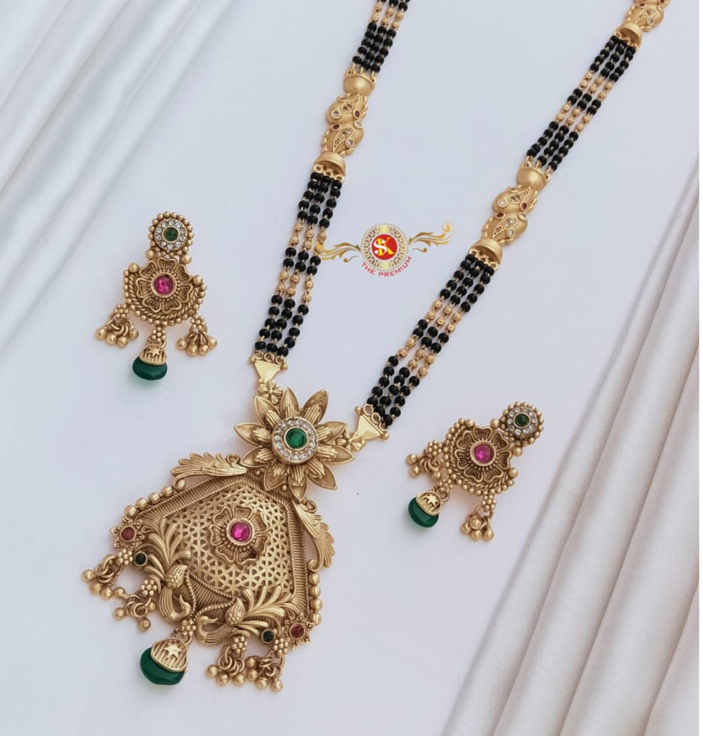 Beautiful Antique Rajwadi Long Mangalsutra with Earrings main image 0