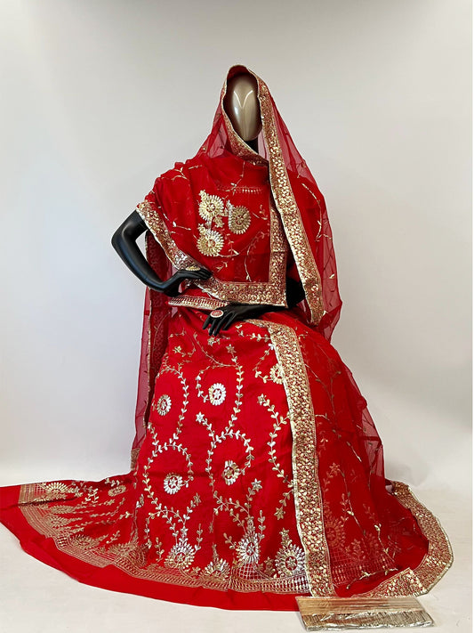 10 Kali Thakurji Pure Receiption Wedding Rajputi Poshak with Chanderi Work in Red color-91385