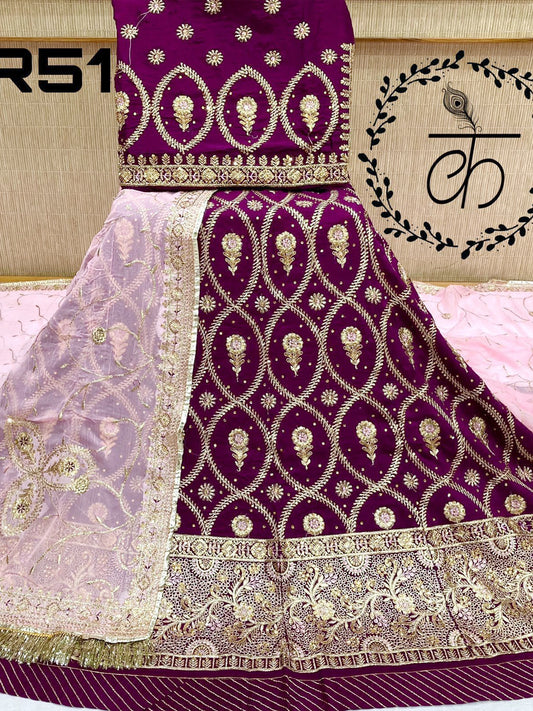 Zari work Upada crept Rajputi Poshak in Purple-60900