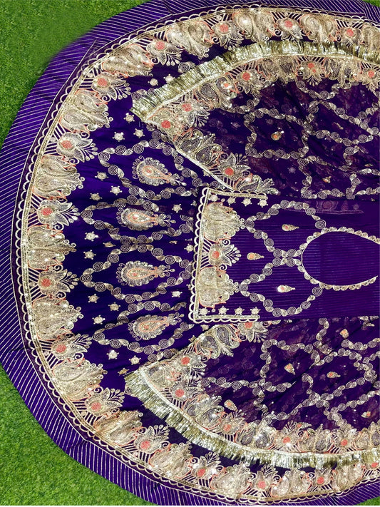 4 Meter Full Gher Humrahi Pure Wedding Party Wear Traditional Rajputi Poshak with Pittan work In purple color-82123