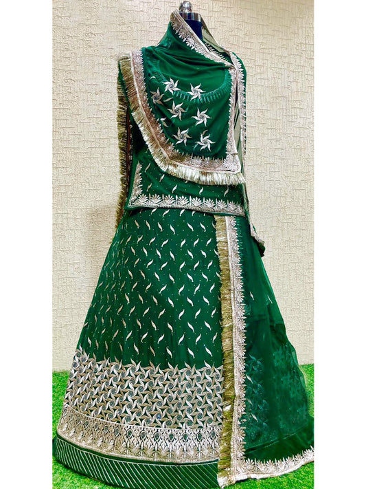 Humrahi Pure Wedding Sangeet Siroski Stone Work Rajputi Poshak In Green Colour-60960