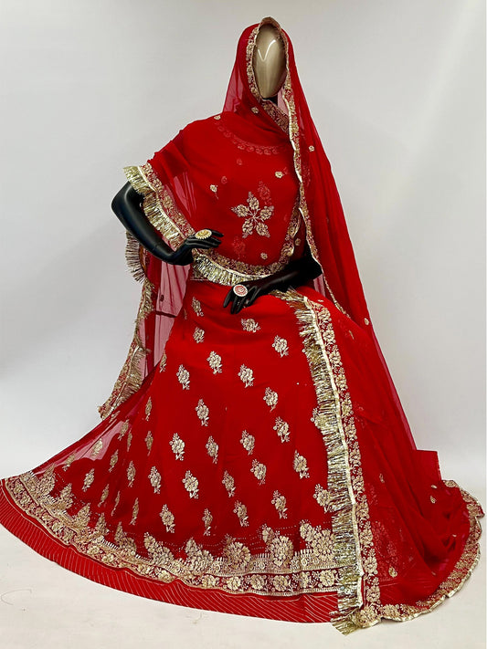 10 Kali Humrahi Pure Mehendi Sangeet Rajputi Poshak in Red Color-91348