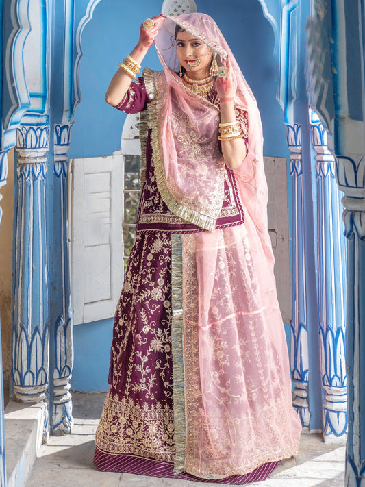 Zari Half Pure Wedding Rajputi Poshak In Purple Color-81838