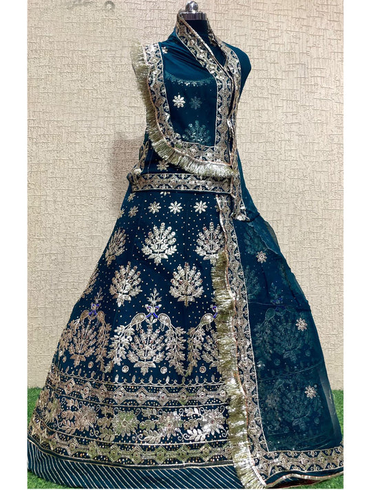 Humrahi Pure Wedding Traditional Rajputi Poshak with Barik Gotta Patti Work In Blue color-82029