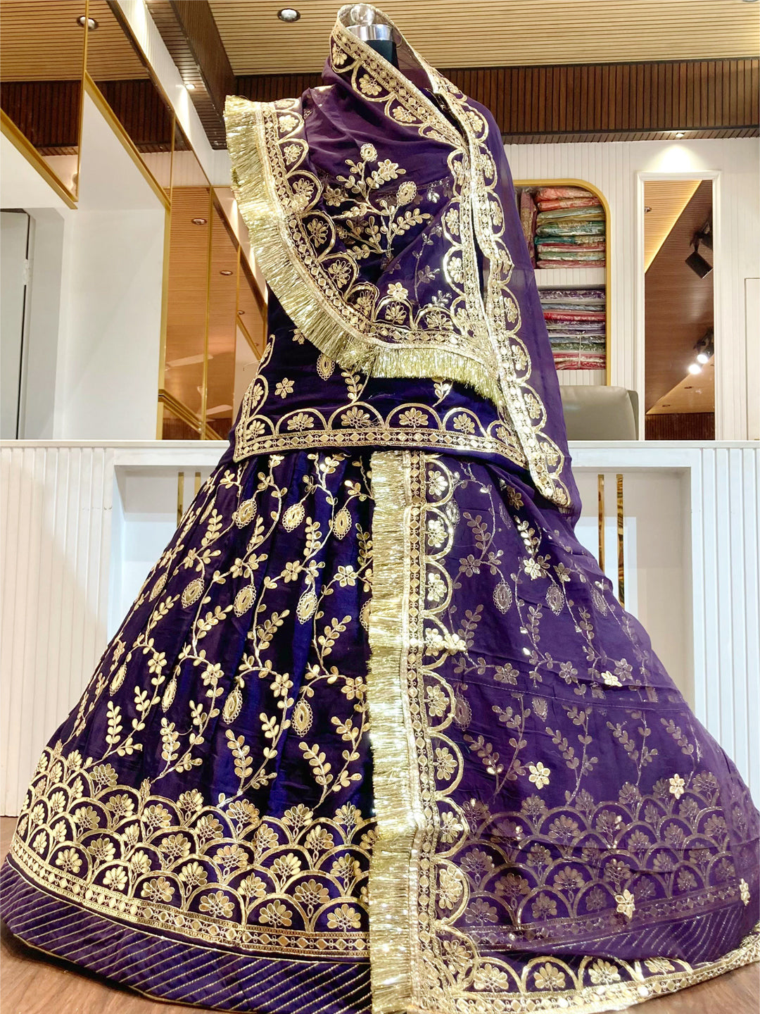 24 Kali Full Gher Bamber Satin Wedding Traditional Rajputi Poshak with Zari work In Blue color-81933