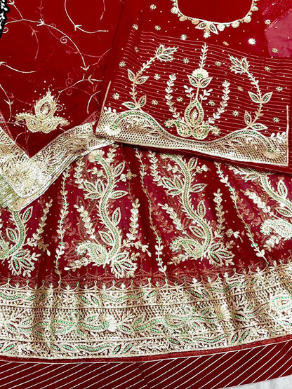 Sequence Half Pure Wedding Sangeet Rajputi Poshak In Red Color-61047