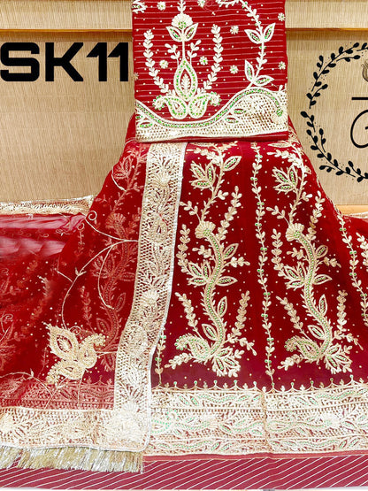 Sequence Half Pure Wedding Sangeet Rajputi Poshak In Red Color-61047