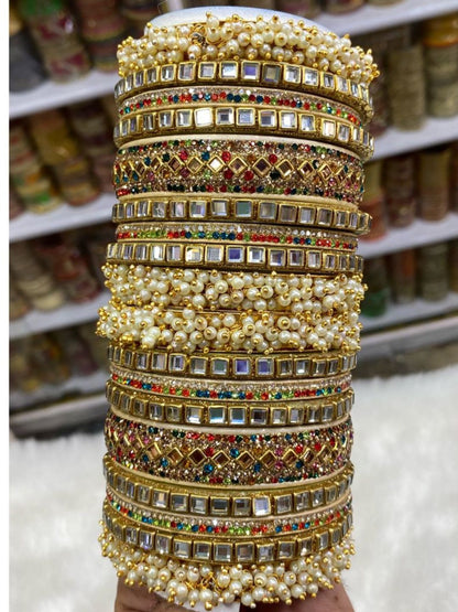 Multicolor Gold Plated Chura Chuda Bangle Set-30901