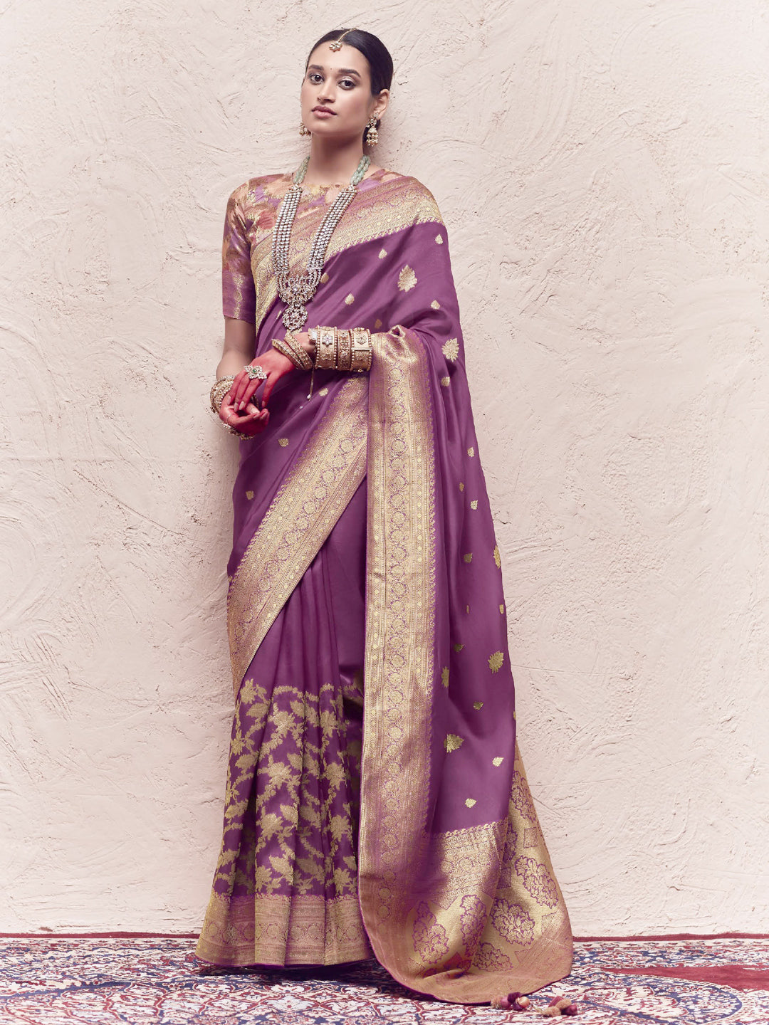 Heavy Viewing Designer Pure Crepe Dola Silk Bridal Traditional Saree In Purple-81364