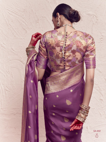 Heavy Viewing Designer Pure Crepe Dola Silk Bridal Traditional Saree In Purple-81364