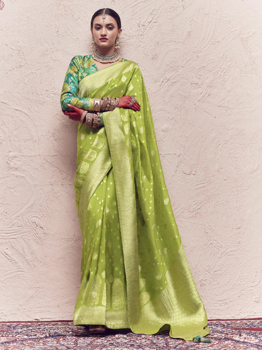 Heavy Viewing Designer Pure Crepe Dola Silk Bridal Traditional Saree In Green-81371