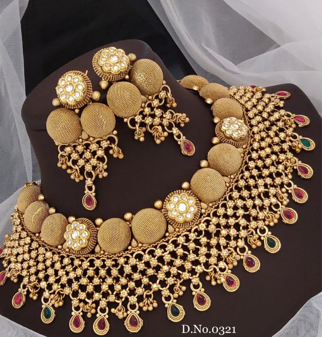 Antique Brass High Gold Combo Jewellery Set-81489