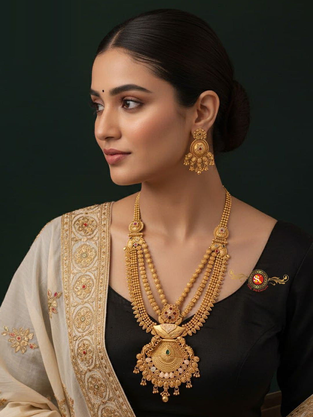 Women Antique Brass Kundan Rani Haar Necklace Jewelry Set -20201