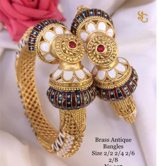 Antique Designer Premium Quality Brass High Gold Openable Bangles Set-81423