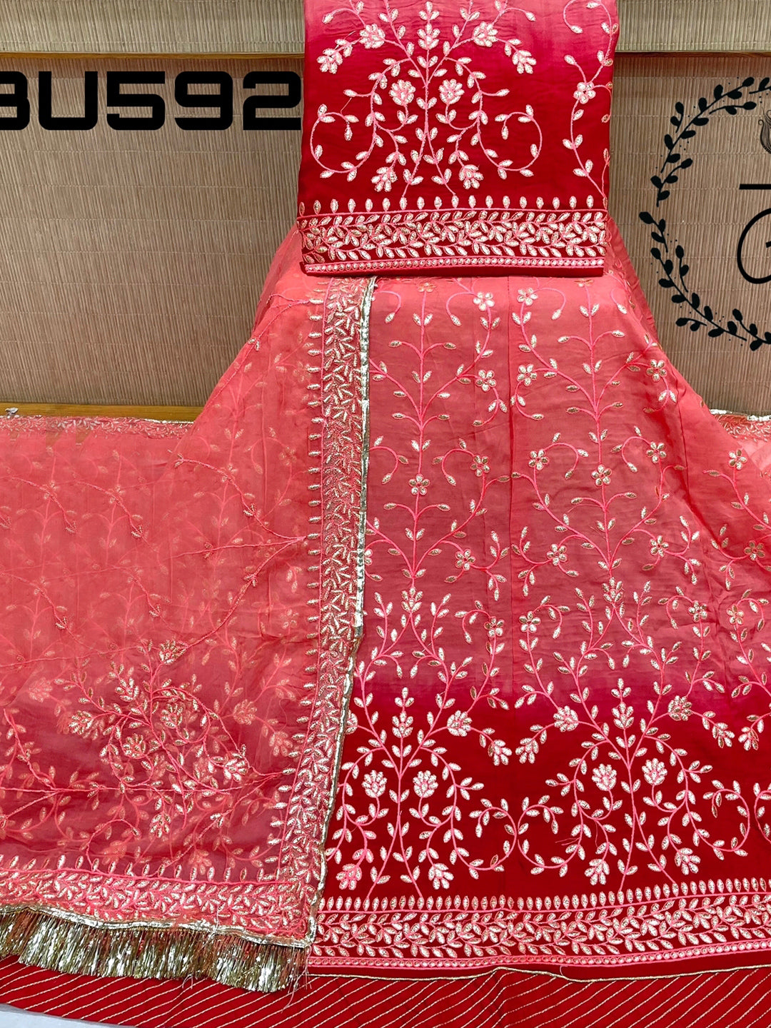 Sequence Upada Creap Bridal Wedding Rajputi Poshak In Pink Color-61066