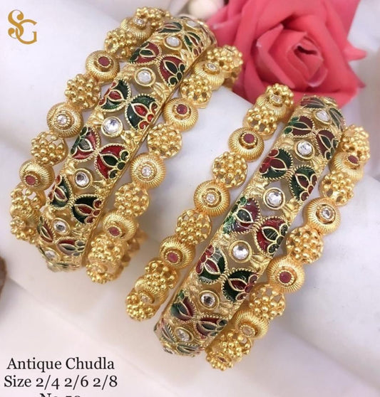 Antique Designer Premium Quality Brass High Gold Chudla/Bangles Set-81274