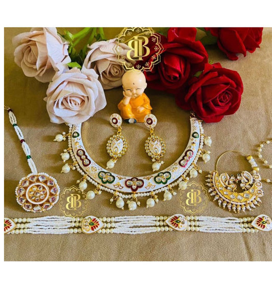 Nakkashi Hasli Pearl Rajwadi Traditional Rajputi Jewellery Set-61082