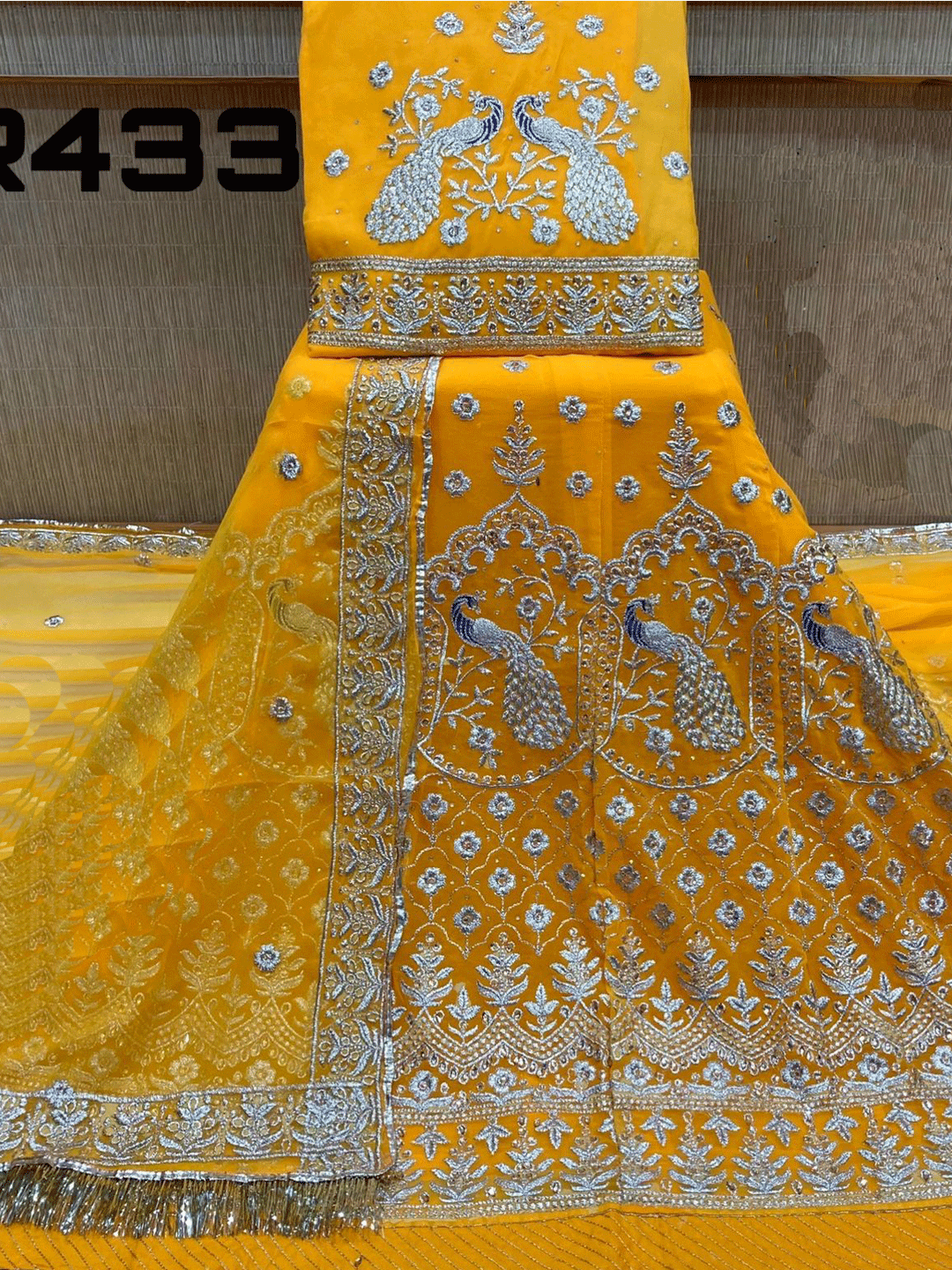 Stone Half Pure Traditional Wedding Rajputi Poshak In Yellow Color-61033