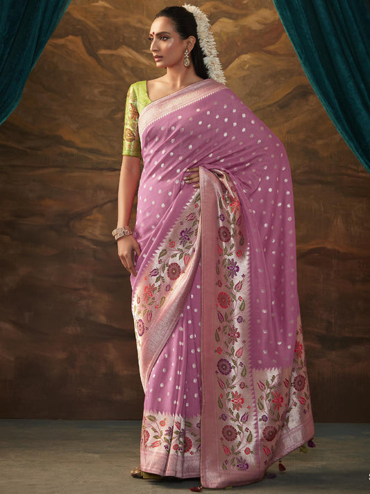 Zari Pure Dola Silk Partywear South Indian wedding Saree In Pink Color-81581