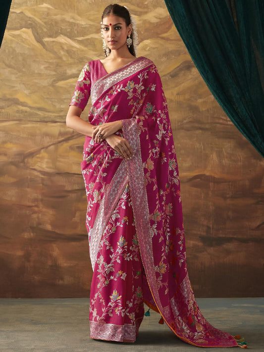 Zari Pure Dola Silk Partywear South Indian wedding Saree In Pink Color-81583