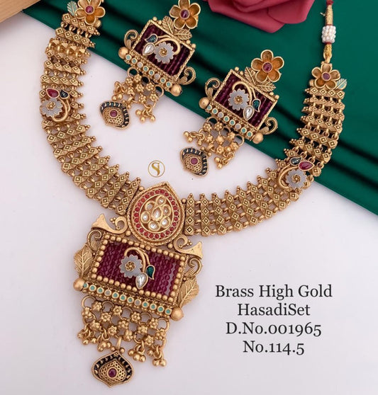 Antique Brass High Gold Combo Jewellery Set-81205