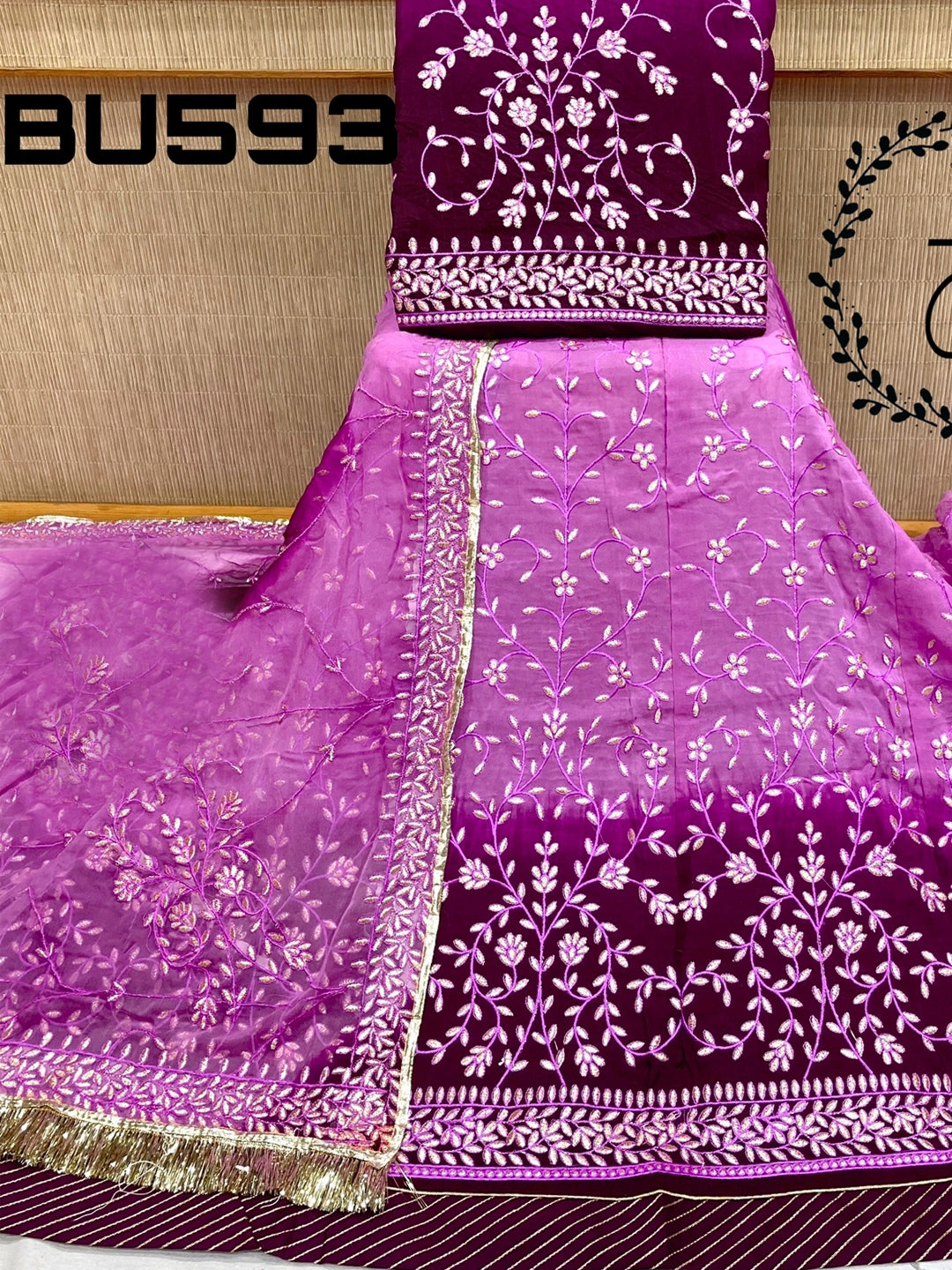 Sequence Upada Creap Bridal Wedding Rajputi Poshak In Purple Color-61064